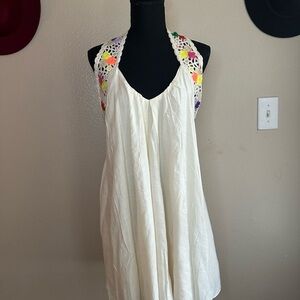 NWOT White Dress with Colorful Crochet Straps